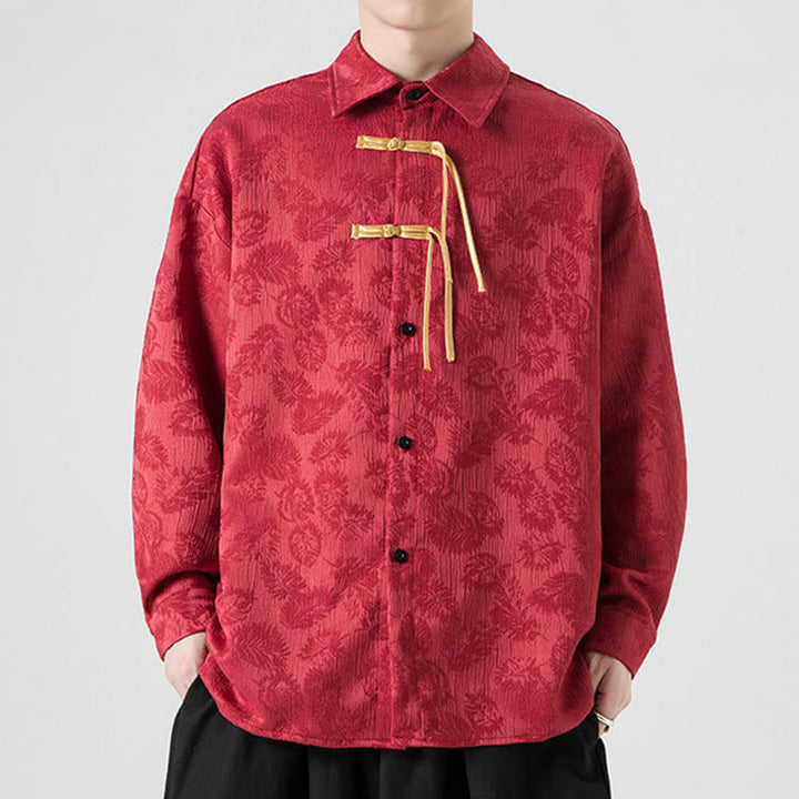 Veste de costume Tang à manches longues pour homme, motif feuilles et boutons de grenouille , Buddha Stones - image 4