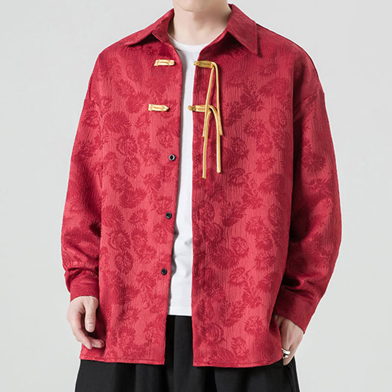 Veste de costume Tang à manches longues pour homme, motif feuilles et boutons de grenouille , Buddha Stones - image 2