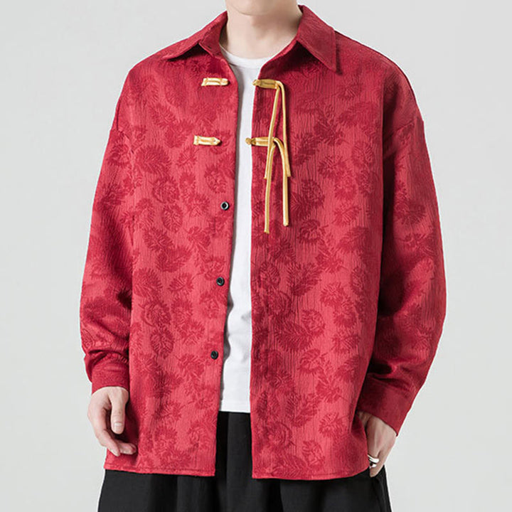 Veste de costume Tang à manches longues pour homme, motif feuilles et boutons de grenouille , Buddha Stones - image 2