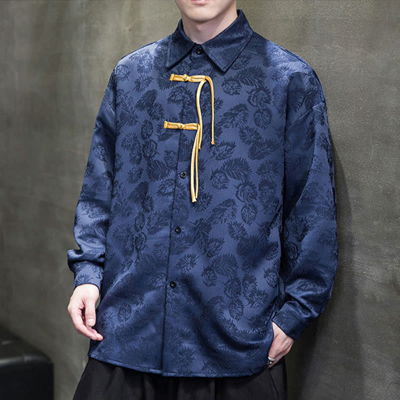 Veste de costume Tang à manches longues pour homme, motif feuilles et boutons de grenouille , Buddha Stones - image 16