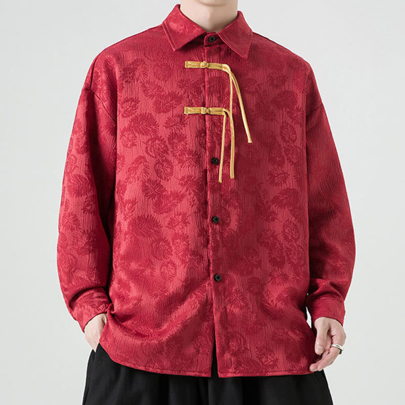 Veste de costume Tang à manches longues pour homme, motif feuilles et boutons de grenouille , Buddha Stones - image 5