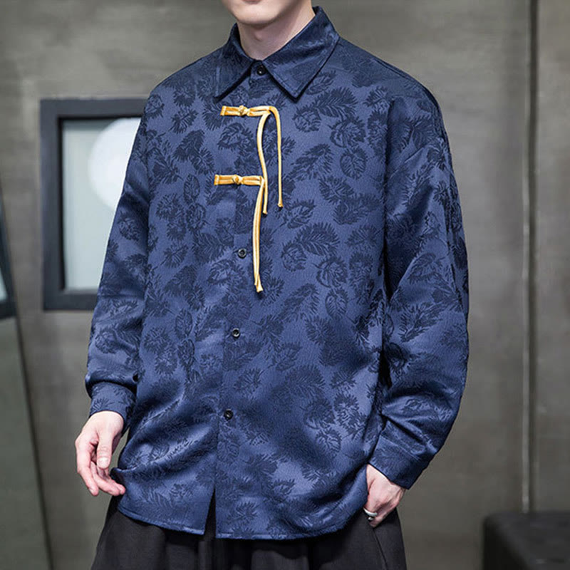 Veste de costume Tang à manches longues pour homme, motif feuilles et boutons de grenouille , Buddha Stones - image 14