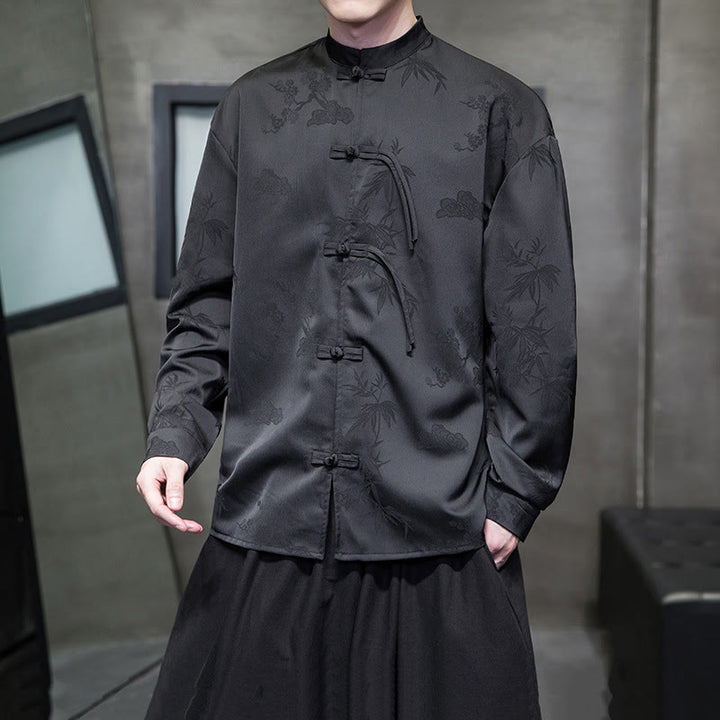 Veste de costume Tang à manches longues pour homme, motif Buddha Stones, à boutons grenouille - Noir - US/UK/AU46，EU56 (5XL) - image 10