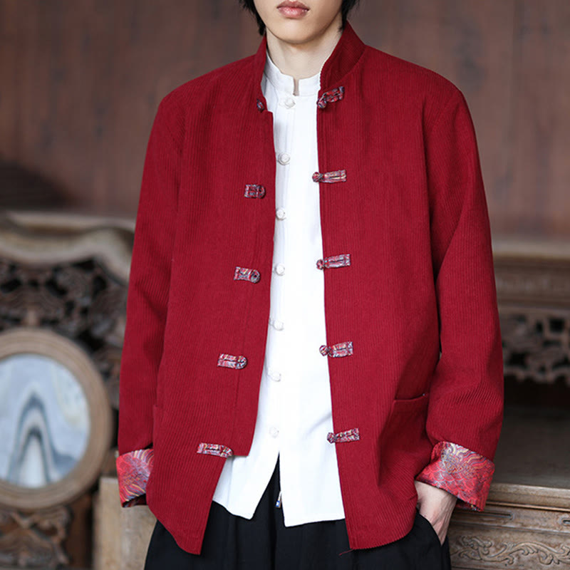 Veste à manches longues en velours côtelé de coton pour homme avec poches et boutons grenouille en jacquard Buddha Stones Spring - image 7