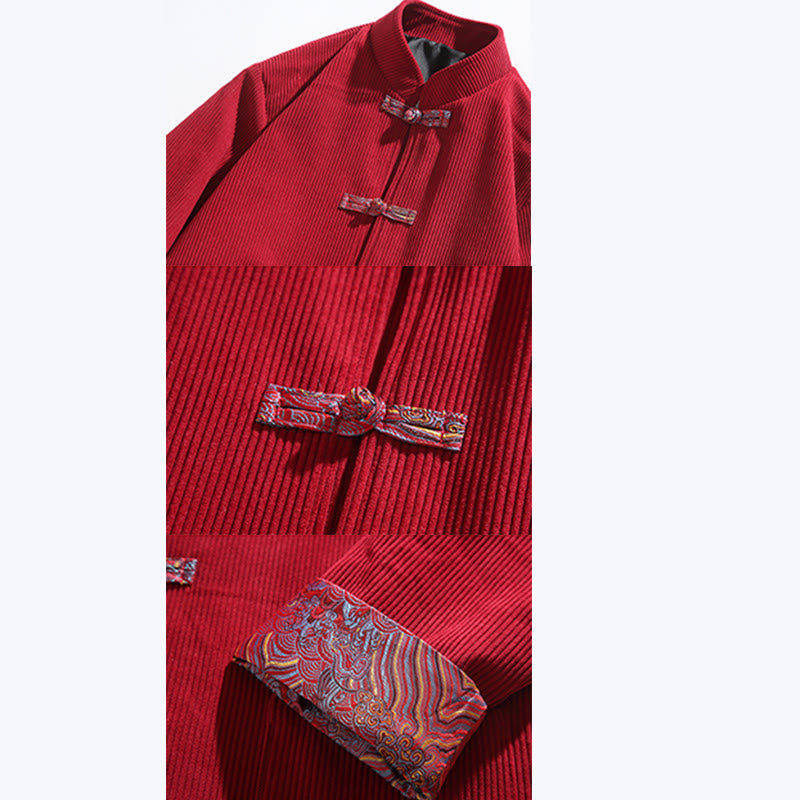 Veste à manches longues en velours côtelé de coton pour homme avec poches et boutons grenouille en jacquard Buddha Stones Spring - image 9