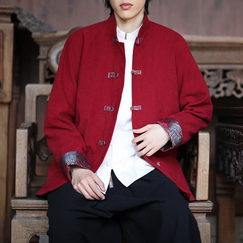 Veste à manches longues en velours côtelé de coton pour homme avec poches et boutons grenouille en jacquard Buddha Stones Spring - image 8
