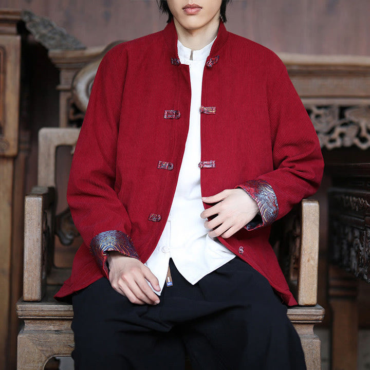 Veste à manches longues en velours côtelé de coton pour homme avec poches et boutons grenouille en jacquard Buddha Stones Spring - image 8