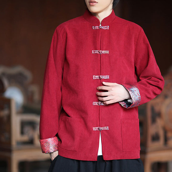 Veste à manches longues en velours côtelé de coton pour homme avec poches et boutons grenouille en jacquard Buddha Stones Spring - image 4