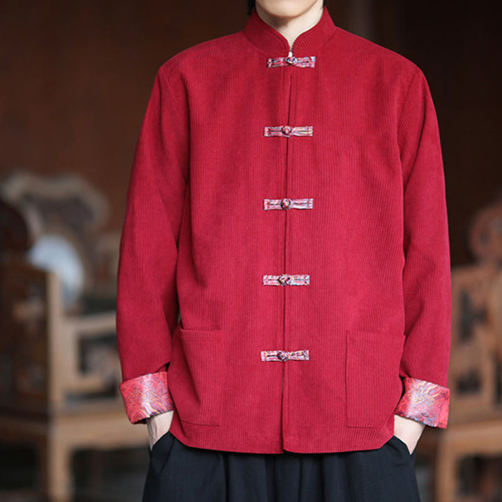 Veste à manches longues en velours côtelé de coton pour homme avec poches et boutons grenouille en jacquard Buddha Stones Spring - image 3
