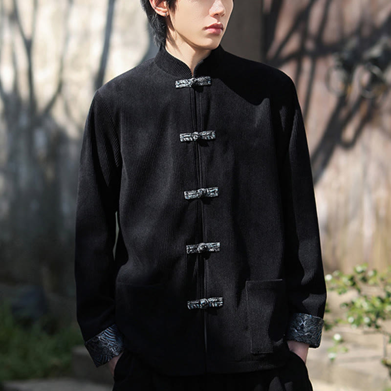 Veste à manches longues en velours côtelé de coton pour homme avec poches et boutons grenouille en jacquard Buddha Stones Spring - image 15
