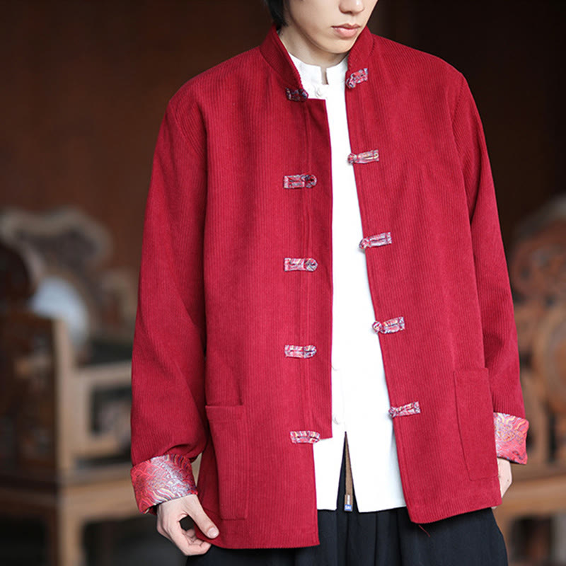 Veste à manches longues en velours côtelé de coton pour homme avec poches et boutons grenouille en jacquard Buddha Stones Spring - image 6