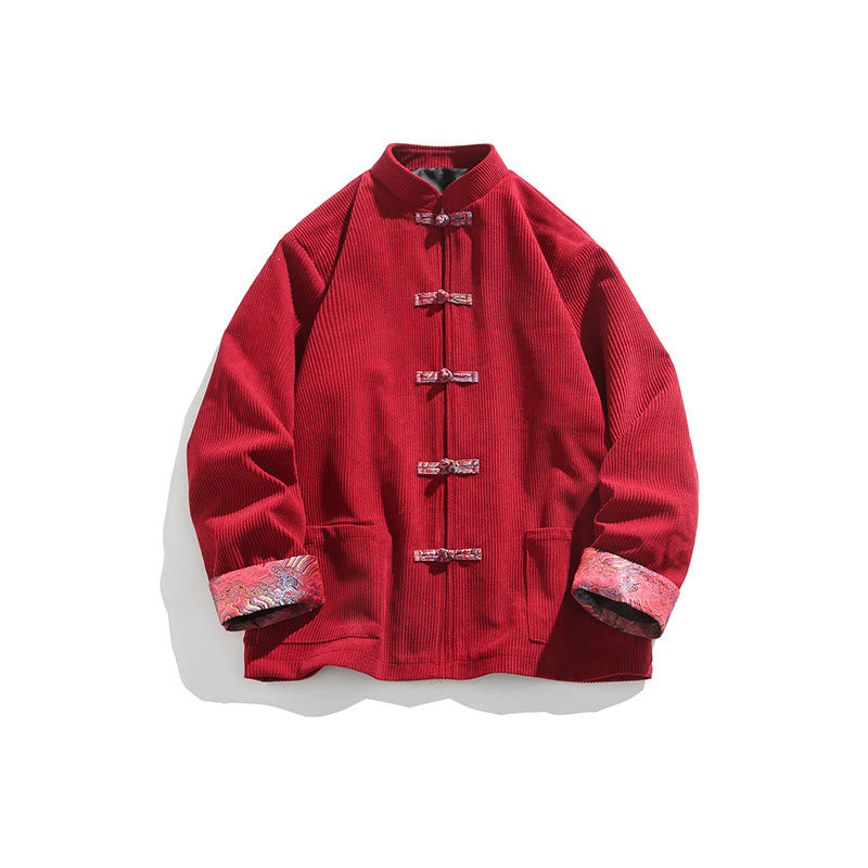 Veste à manches longues en velours côtelé de coton pour homme avec poches et boutons grenouille en jacquard Buddha Stones Spring - image 1