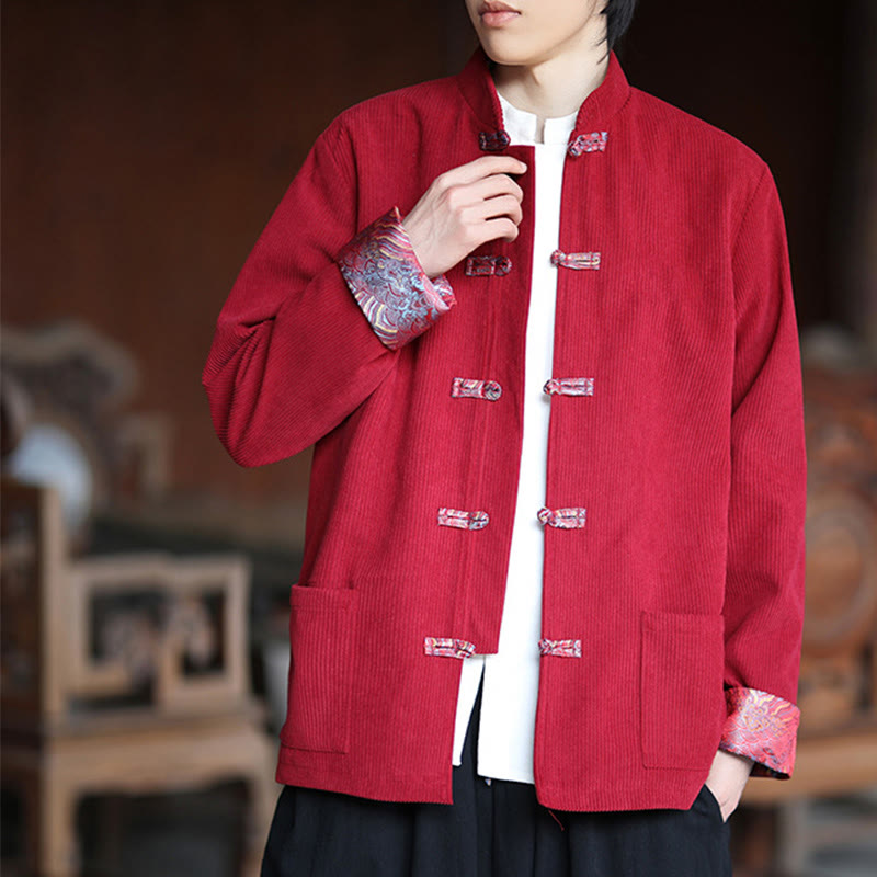 Veste à manches longues en velours côtelé de coton pour homme avec poches et boutons grenouille en jacquard Buddha Stones Spring - image 5