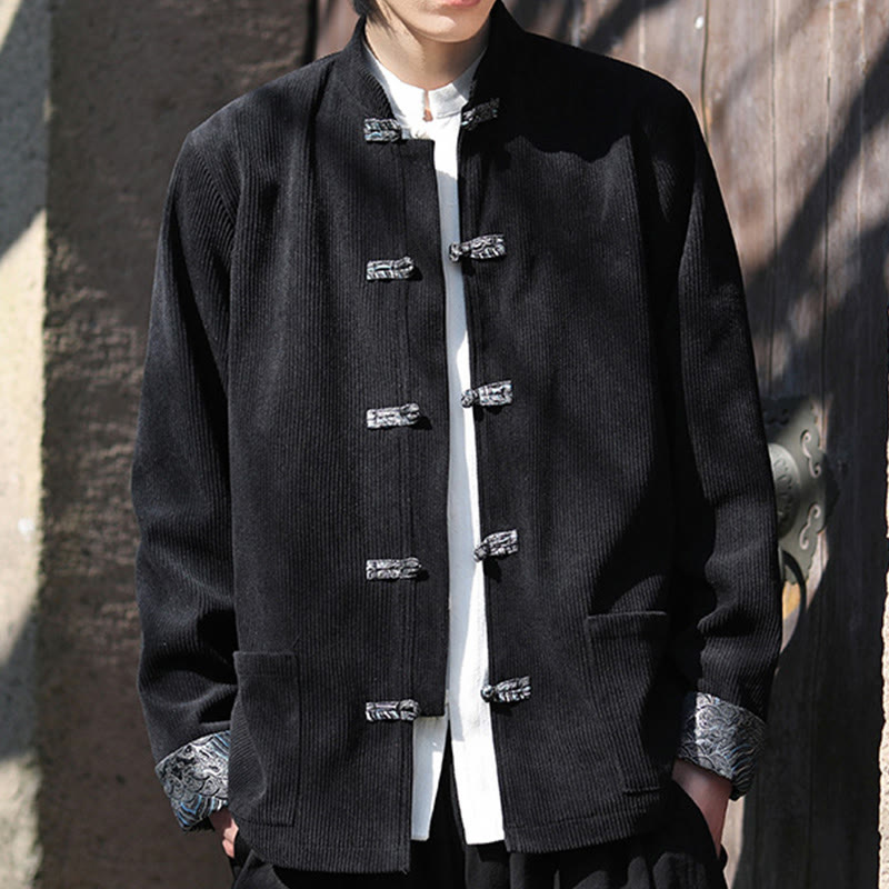 Veste à manches longues en velours côtelé de coton pour homme avec poches et boutons grenouille en jacquard Buddha Stones Spring - image 16