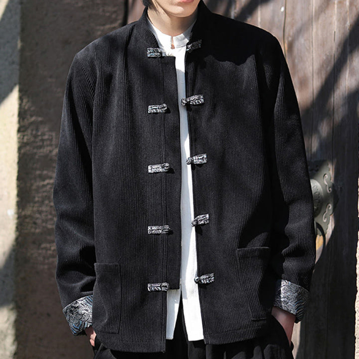 Veste à manches longues en velours côtelé de coton pour homme avec poches et boutons grenouille en jacquard Buddha Stones Spring - image 16