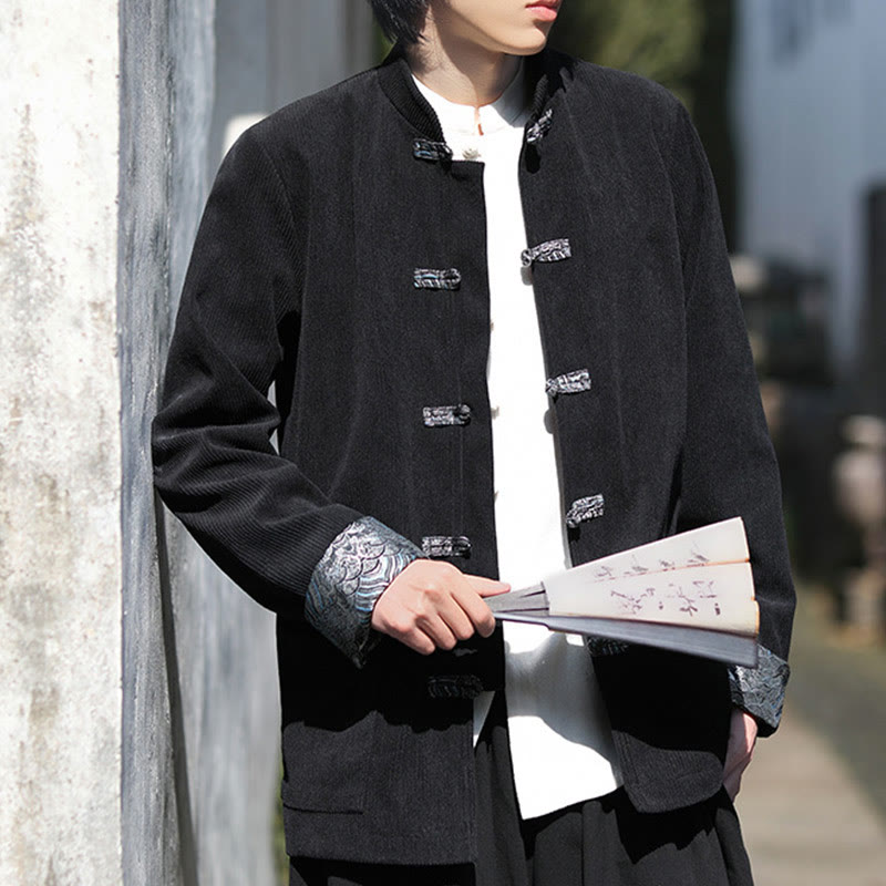 Veste à manches longues en velours côtelé de coton pour homme avec poches et boutons grenouille en jacquard Buddha Stones Spring - image 19