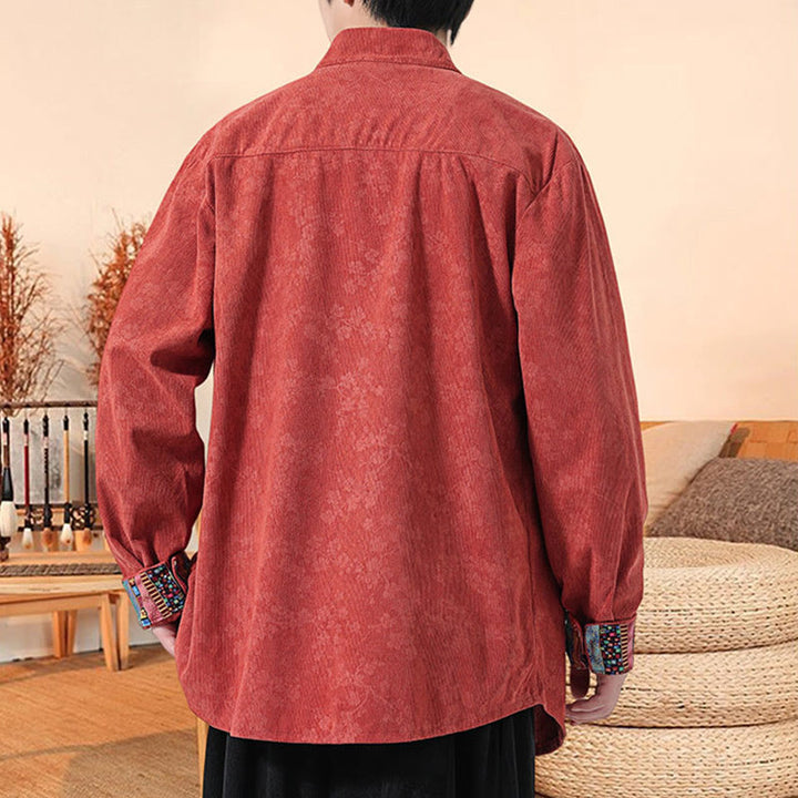 Veste de costume Tang en velours côtelé de coton à manches longues pour homme, motif fleur de prunier uni , Buddha Stones - image 13