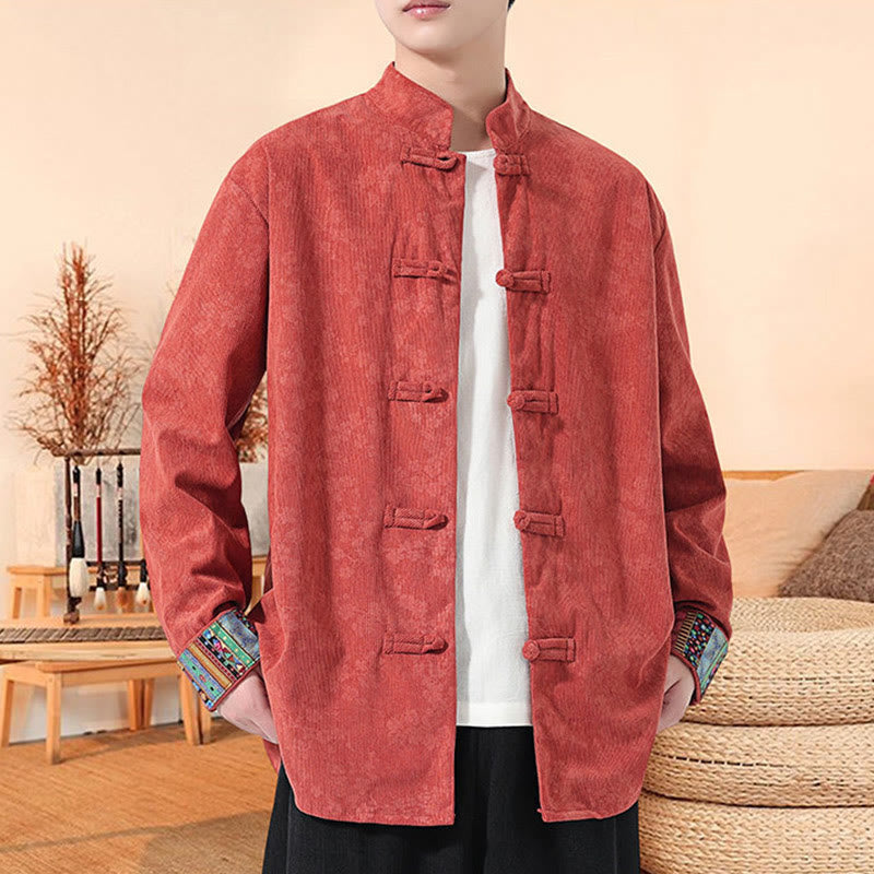 Veste de costume Tang en velours côtelé de coton à manches longues pour homme, motif fleur de prunier uni , Buddha Stones - image 11