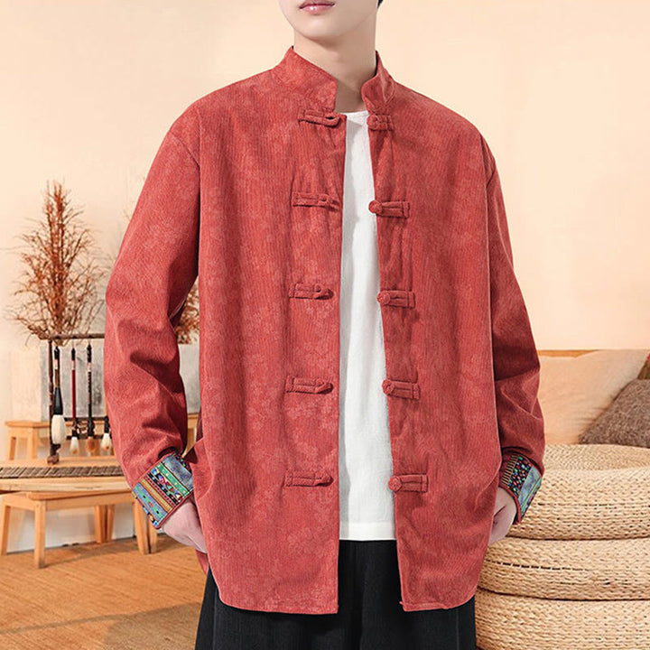 Veste de costume Tang en velours côtelé de coton à manches longues pour homme, motif fleur de prunier uni , Buddha Stones - image 11