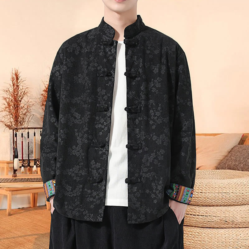 Veste de costume Tang en velours côtelé de coton à manches longues pour homme, motif fleur de prunier uni , Buddha Stones - image 7