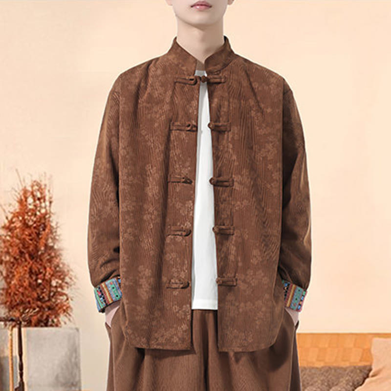 Veste de costume Tang en velours côtelé de coton à manches longues pour homme, motif fleur de prunier uni , Buddha Stones - image 15
