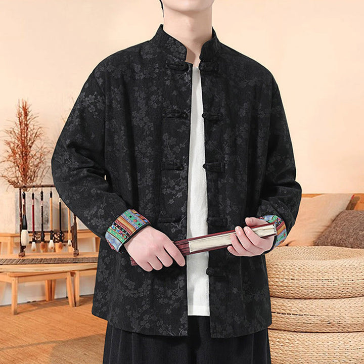 Veste de costume Tang en velours côtelé de coton à manches longues pour homme, motif fleur de prunier uni , Buddha Stones - image 6