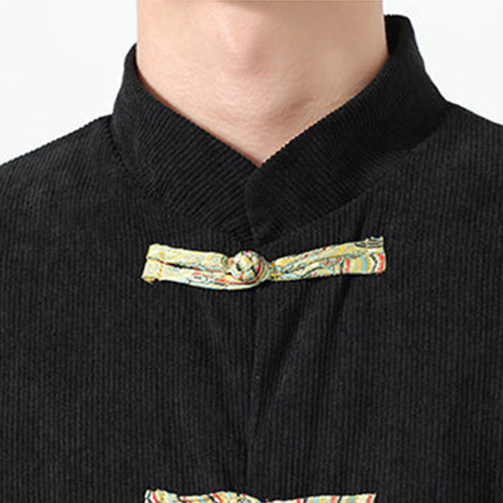 Veste de costume Tang à manches longues et poches pour homme, motif floral Buddha Stones , en velours côtelé de coton - image 11
