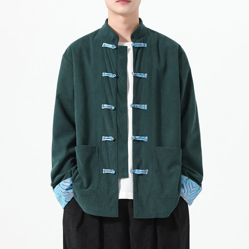 Veste de costume Tang à manches longues et poches pour homme, motif floral Buddha Stones , en velours côtelé de coton - image 17