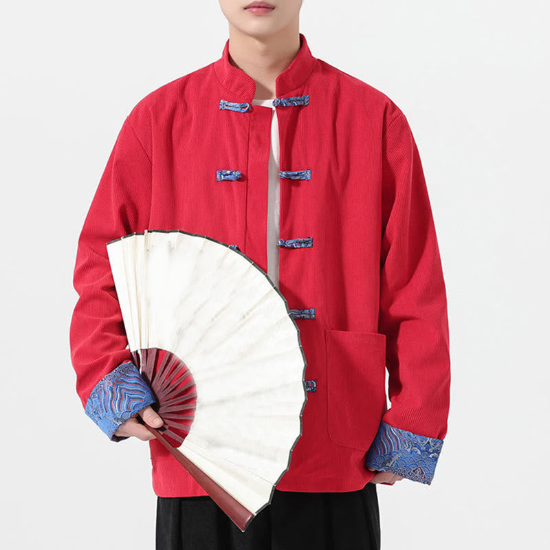 Veste de costume Tang à manches longues et poches pour homme, motif floral Buddha Stones , en velours côtelé de coton - image 4