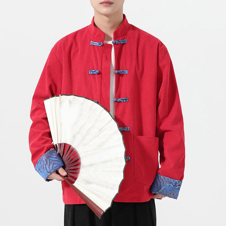 Veste de costume Tang à manches longues et poches pour homme, motif floral Buddha Stones , en velours côtelé de coton - image 4