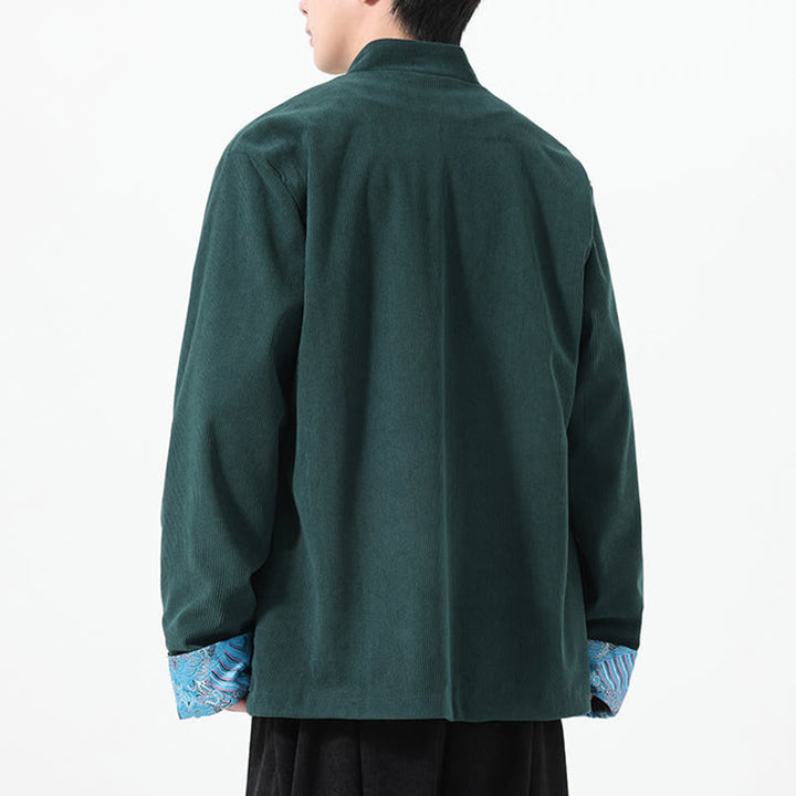 Veste de costume Tang à manches longues et poches pour homme, motif floral Buddha Stones , en velours côtelé de coton - image 15