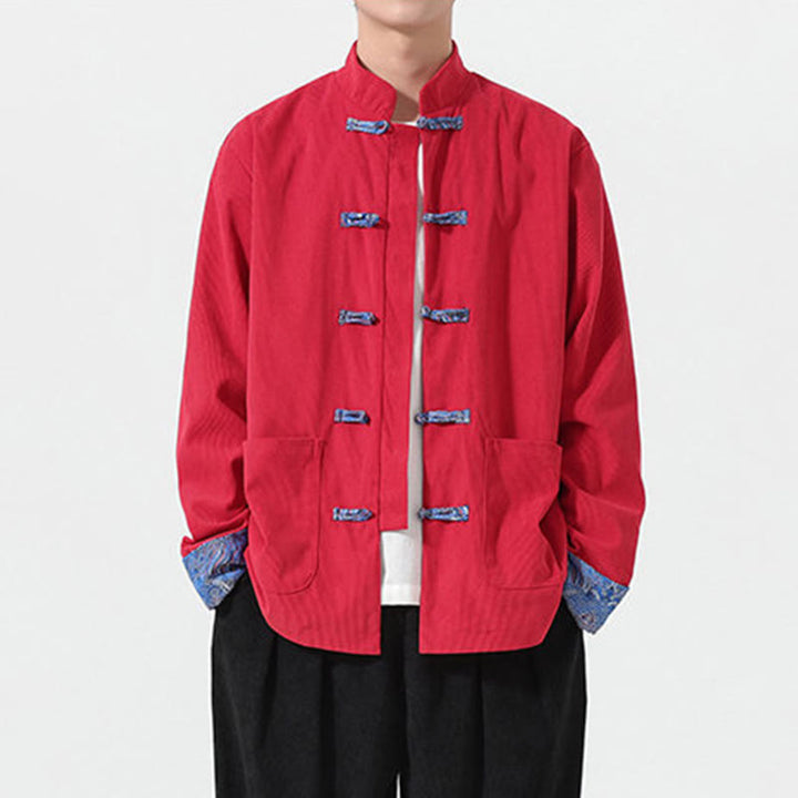 Veste de costume Tang à manches longues et poches pour homme, motif floral Buddha Stones , en velours côtelé de coton - image 2