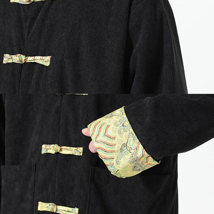 Veste de costume Tang à manches longues et poches pour homme, motif floral Buddha Stones , en velours côtelé de coton - image 12