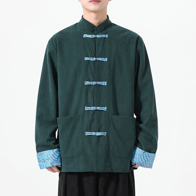 Veste de costume Tang à manches longues et poches pour homme, motif floral Buddha Stones , en velours côtelé de coton - image 14