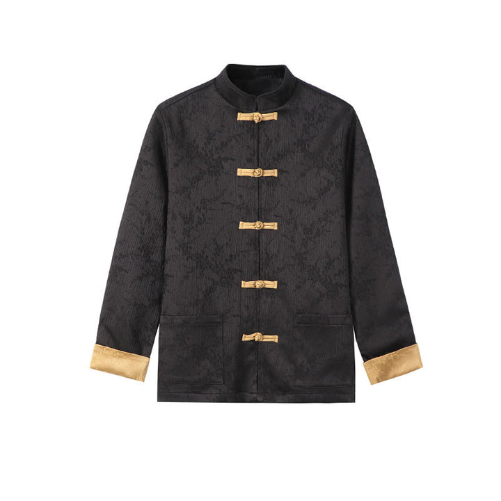 Veste en coton à manches longues et col montant en jacquard Buddha Stones pour homme avec poches - Noir - US/UK/AU46，EU56 (5XL) - image 7