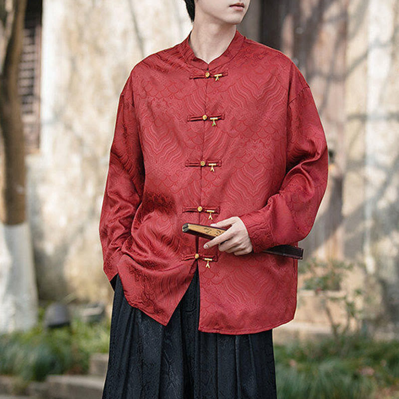 Chemise à manches longues pour homme, col montant, motif grenouille chinoise, motif bambou , Buddha Stones - image 19