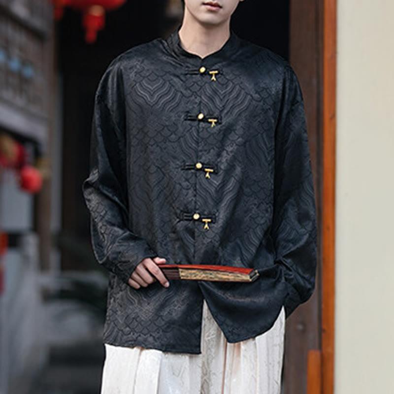 Chemise à manches longues pour homme, col montant, motif grenouille chinoise, motif bambou , Buddha Stones - image 12