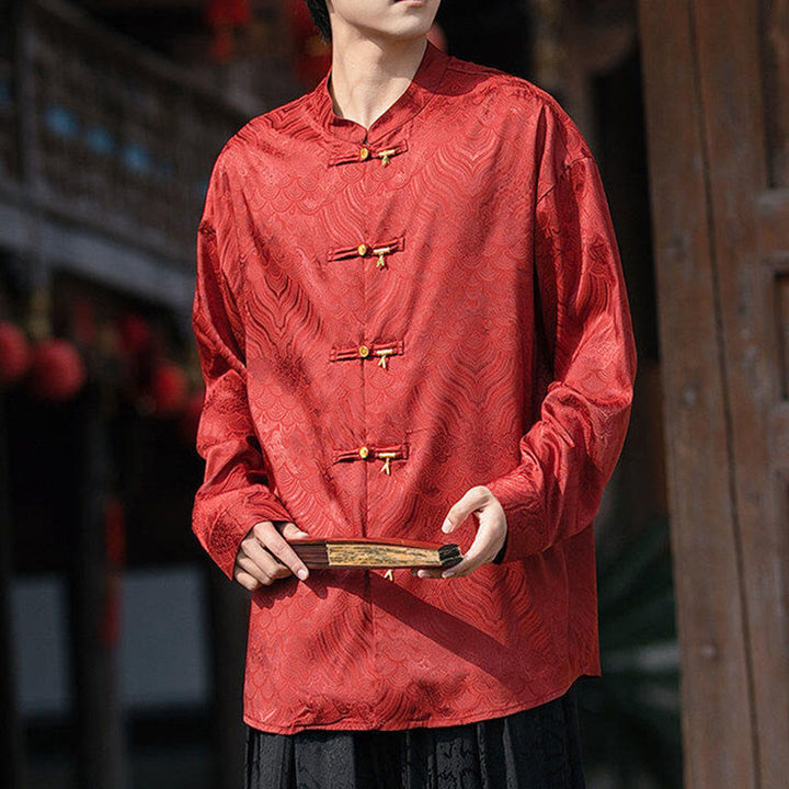 Chemise à manches longues pour homme, col montant, motif grenouille chinoise, motif bambou , Buddha Stones - image 24