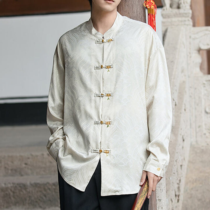 Chemise à manches longues pour homme, col montant, motif grenouille chinoise, motif bambou , Buddha Stones - image 8