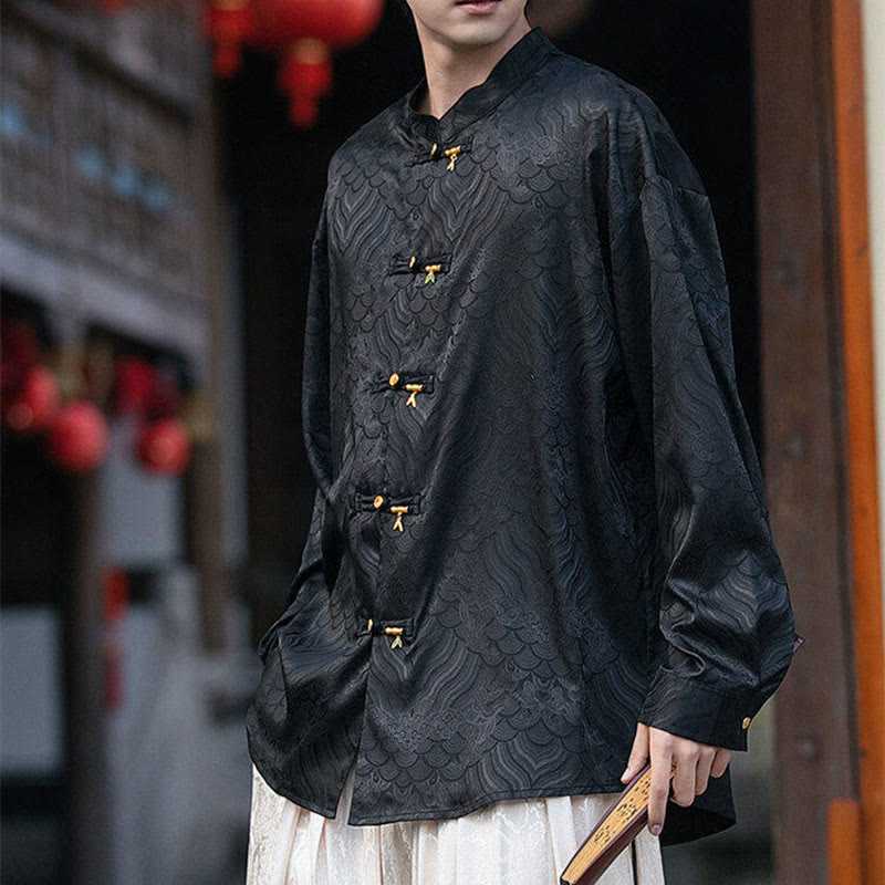 Chemise à manches longues pour homme, col montant, motif grenouille chinoise, motif bambou , Buddha Stones - image 14