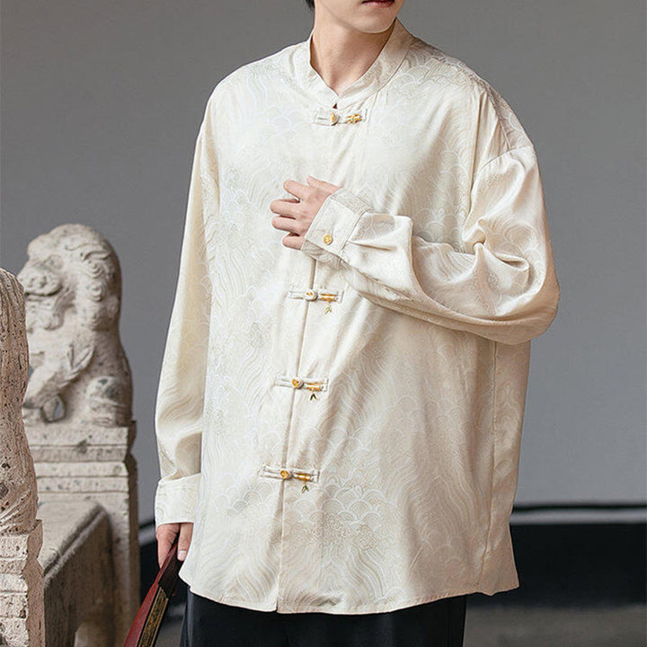 Chemise à manches longues pour homme, col montant, motif grenouille chinoise, motif bambou , Buddha Stones - image 6