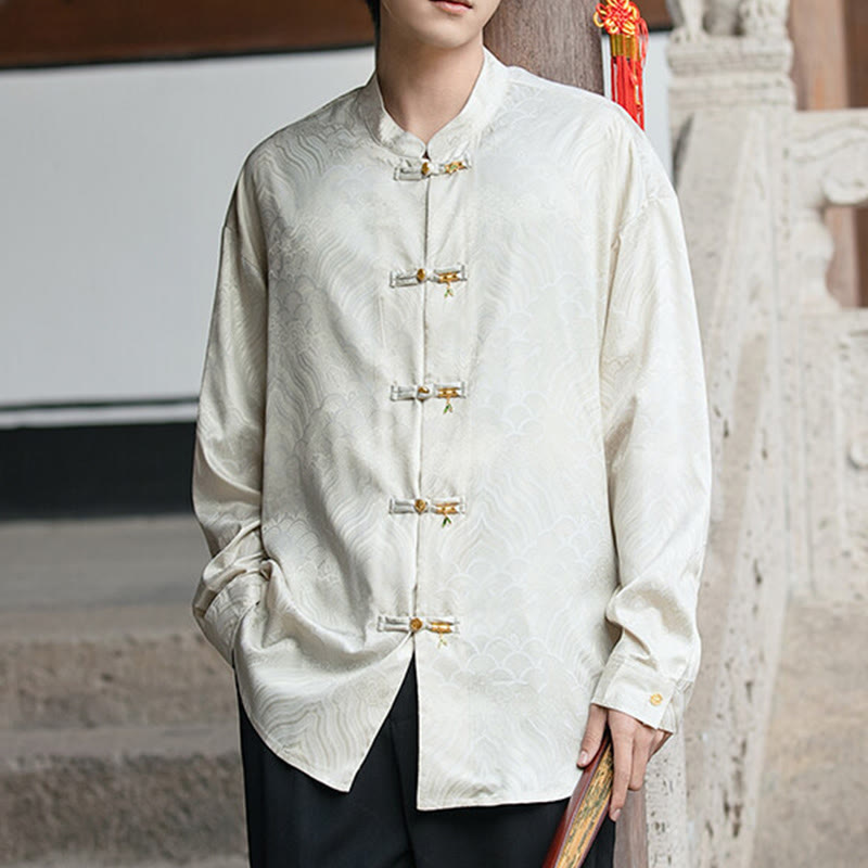 Chemise à manches longues pour homme, col montant, motif grenouille chinoise, motif bambou , Buddha Stones - image 8