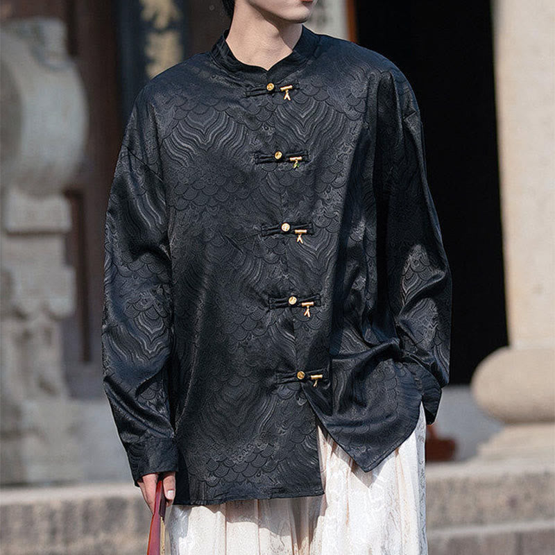 Chemise à manches longues pour homme, col montant, motif grenouille chinoise, motif bambou , Buddha Stones - image 17