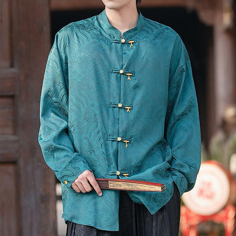 Chemise à manches longues pour homme, col montant, motif grenouille chinoise, motif bambou , Buddha Stones - image 28