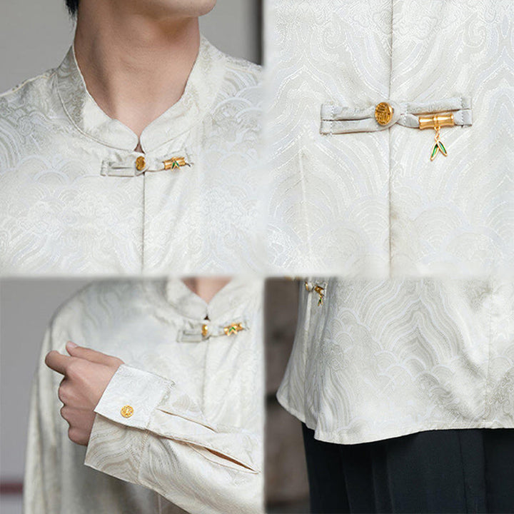 Chemise à manches longues pour homme, col montant, motif grenouille chinoise, motif bambou , Buddha Stones - image 9