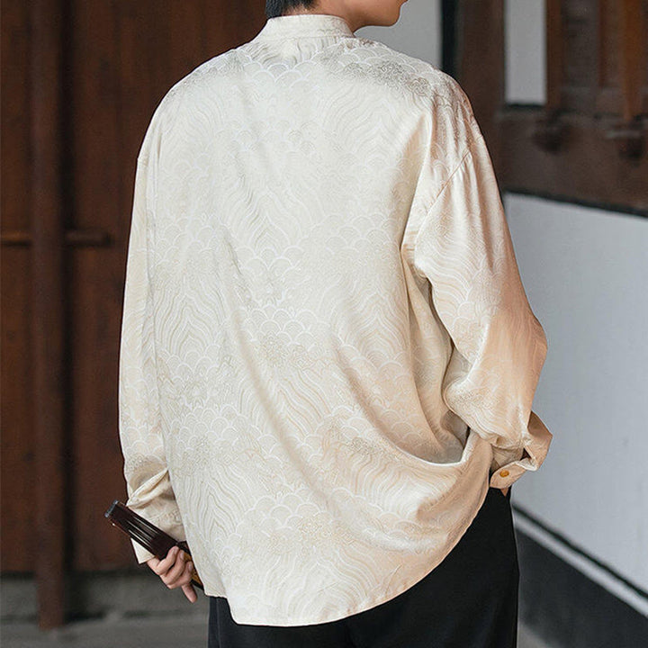 Chemise à manches longues pour homme, col montant, motif grenouille chinoise, motif bambou , Buddha Stones - image 4