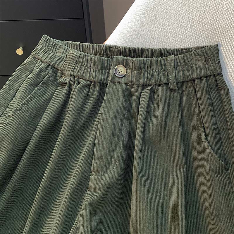 Pantalon large en velours côtelé de coton avec poches et taille élastique Buddha Stones pour femme - image 1