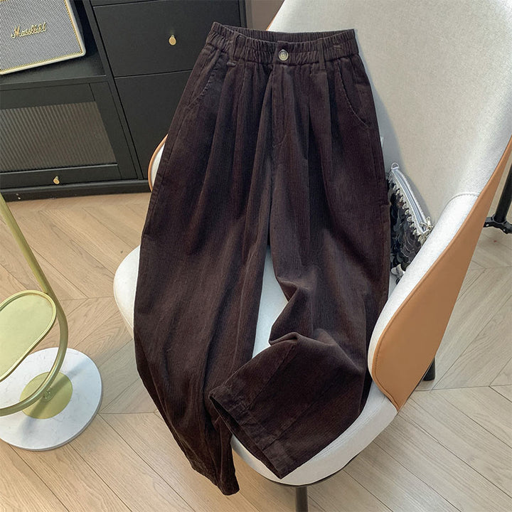 Pantalon large en velours côtelé de coton avec poches et taille élastique Buddha Stones pour femme - Bordeaux - US8-10，UK/AU12-14，EU40-42 (2XL) - image 13