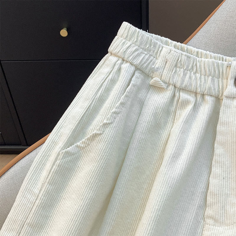 Pantalon large en velours côtelé de coton avec poches et taille élastique Buddha Stones pour femme - image 8