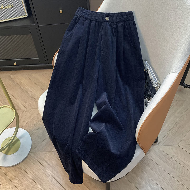 Pantalon large en velours côtelé de coton avec poches et taille élastique Buddha Stones pour femme - Bleu nuit - US8-10，UK/AU12-14，EU40-42 (2XL) - image 17